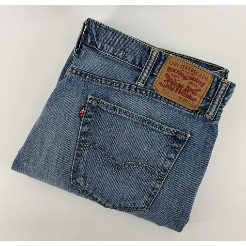 Levi's 514 Size 40x32 Blue Denim Jeans‎ Regular Straight Leg Distressed Red Tab